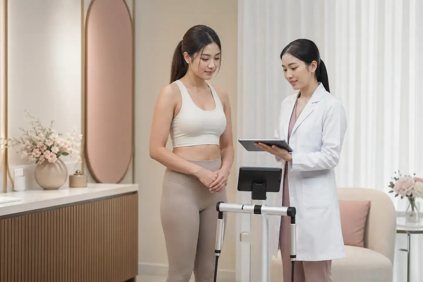 ผู้หญิงไทยปรึกษาแพทย์เรื่องการดูแลไขมันในร่างกายอย่างเหมาะสม