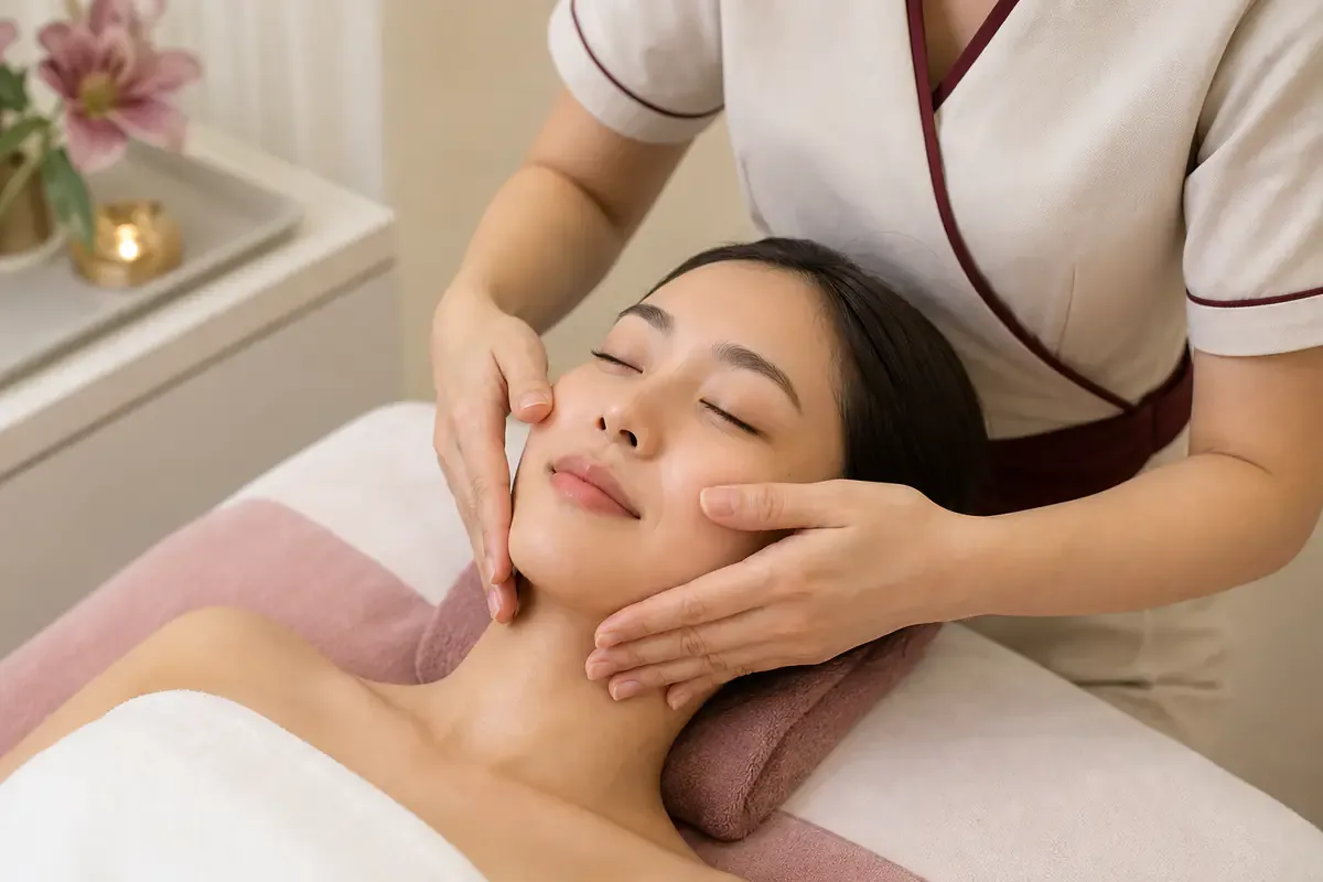 หญิงไทยรับบริการ Lifting Expert Facial Massage บริเวณแก้มและแนวกรามที่ Beautier Clinic