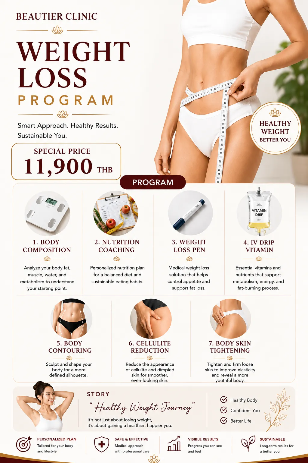 Weight Loss Program — โปรแกรมดูแลน้ำหนักและรูปร่างที่รวมการประเมินและการดูแล 7 รายการ